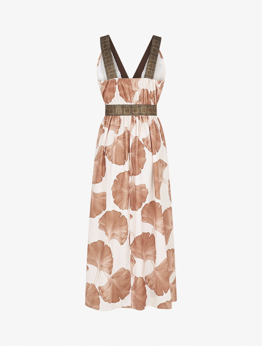 Robe longue à détail irisées et imprimé floral - Camel - 2