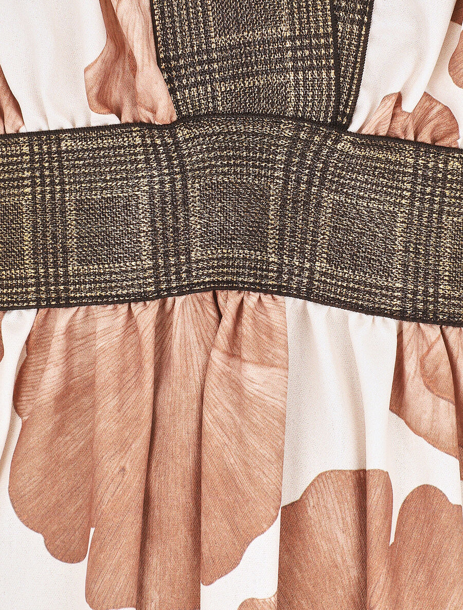 Robe longue à détail irisées et imprimé floral - Camel - 3