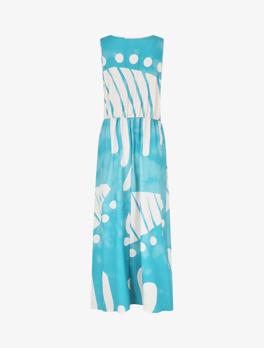 Robe longue élastiquée imprimé fantaisie - Turquoise - 2