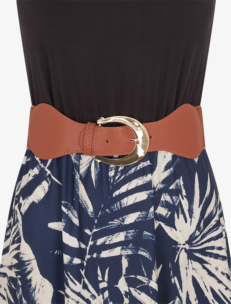 Robe longue à bretelles brodées imprimé tropical - Marine - 3