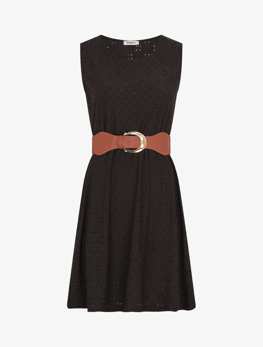 Robe droite unie et ajourée - Noir - 1