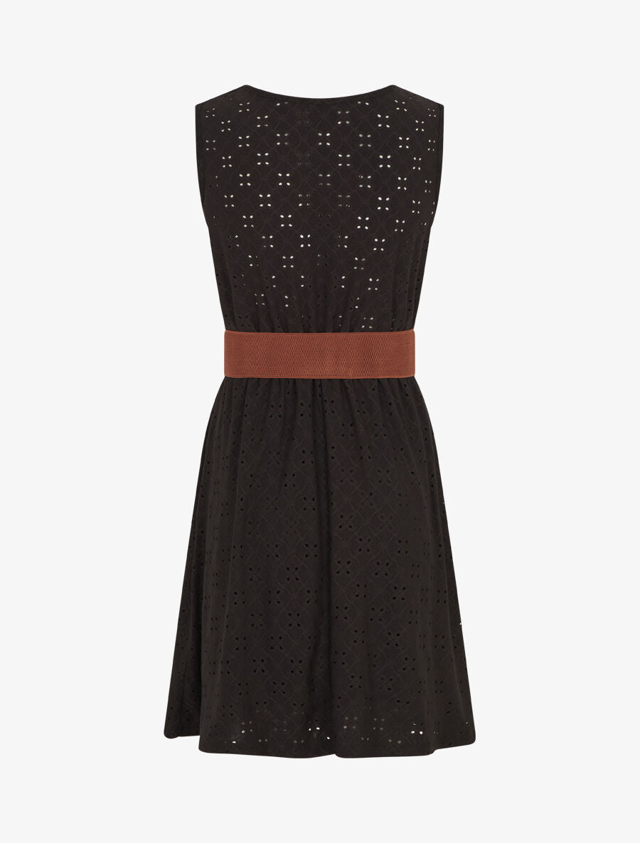 Robe droite unie et ajourée - Noir - 2