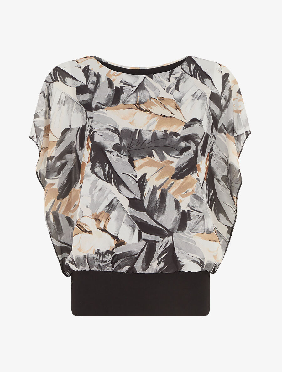 Top en voile à manches volantées imprimé feuillage - Noir - 4