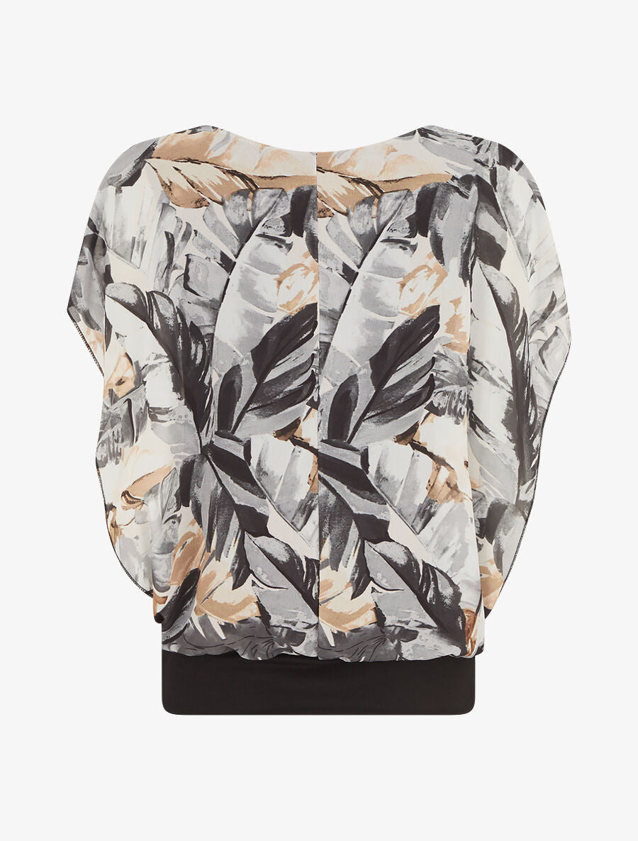 Top en voile à manches volantées imprimé feuillage - Noir - 2