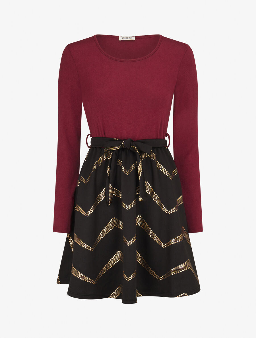Robe patineuse à imprimés dorés - Lie de vin - 4