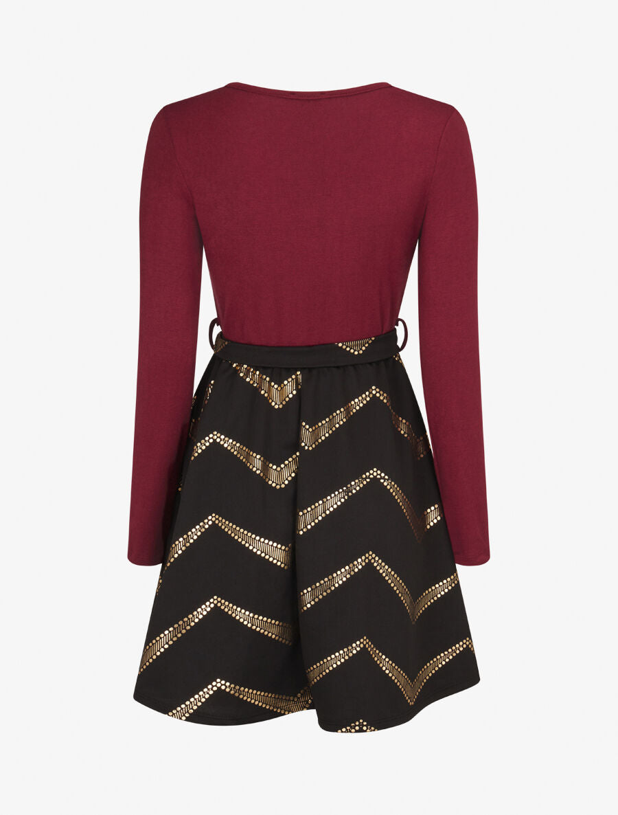 Robe patineuse à imprimés dorés - Lie de vin - 2