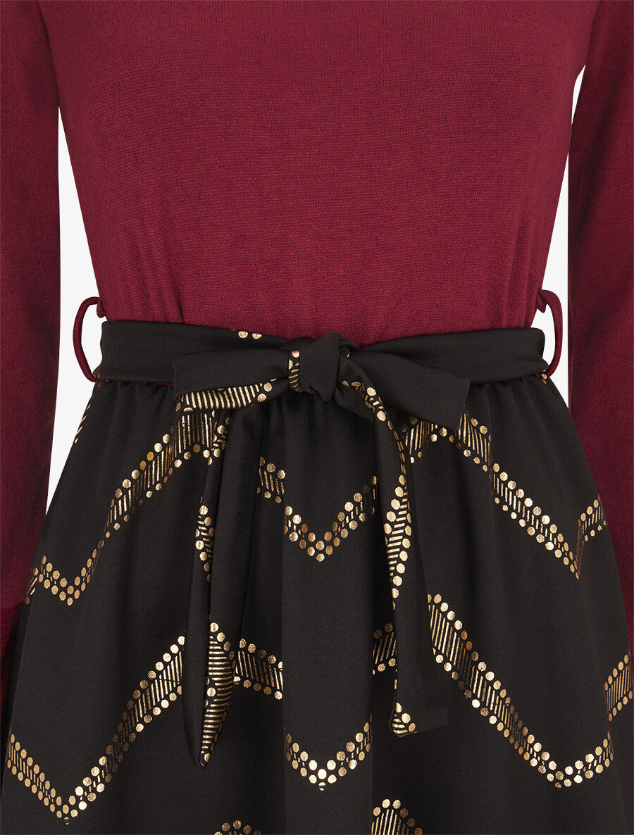 Robe patineuse à imprimés dorés - Lie de vin - 3