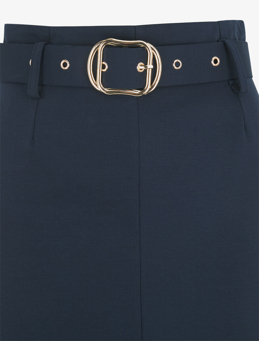 Jupe droite mi-longue unie - Marine - 3