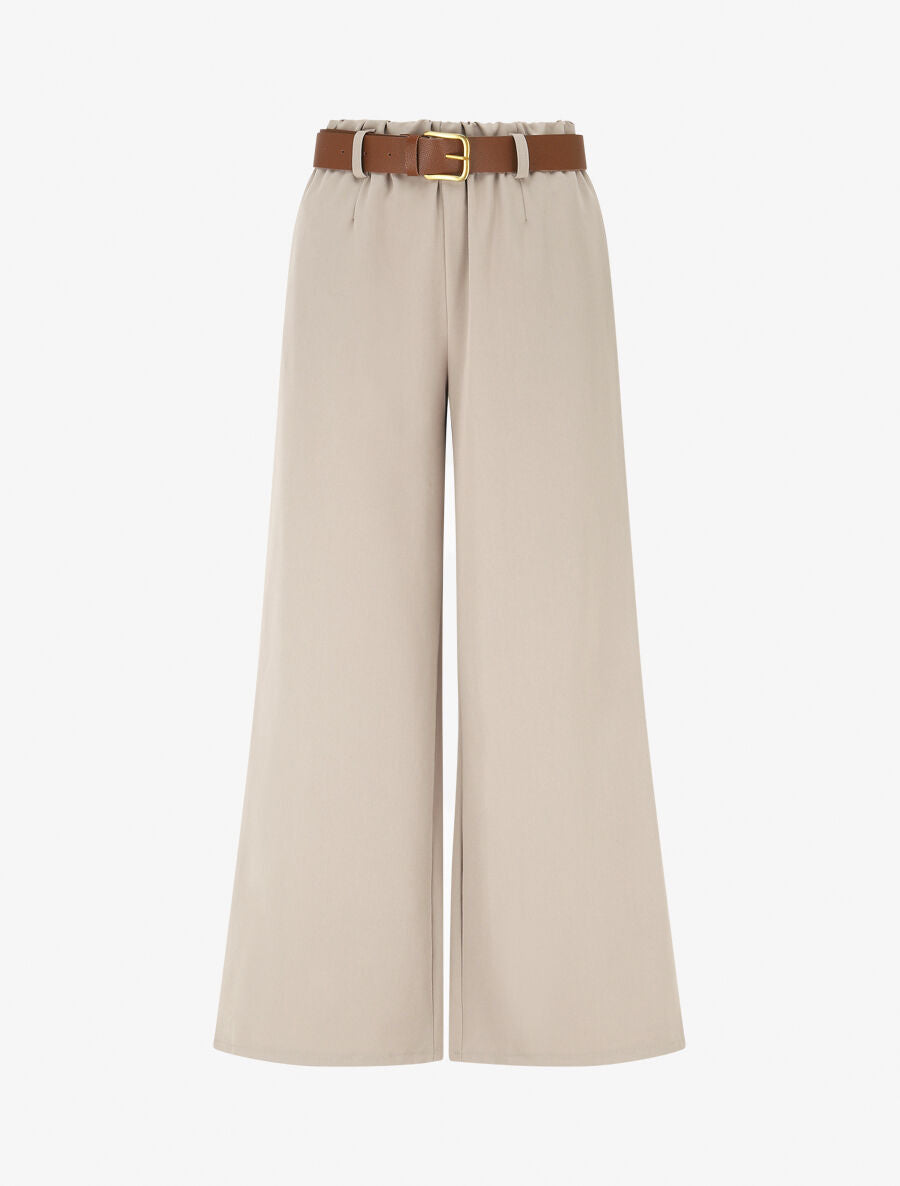 Pantalon long uni élastiqué - Beige - 1