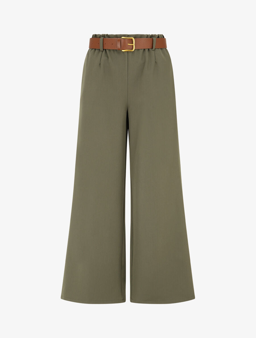 Pantalon long uni élastiqué - Kaki - 4