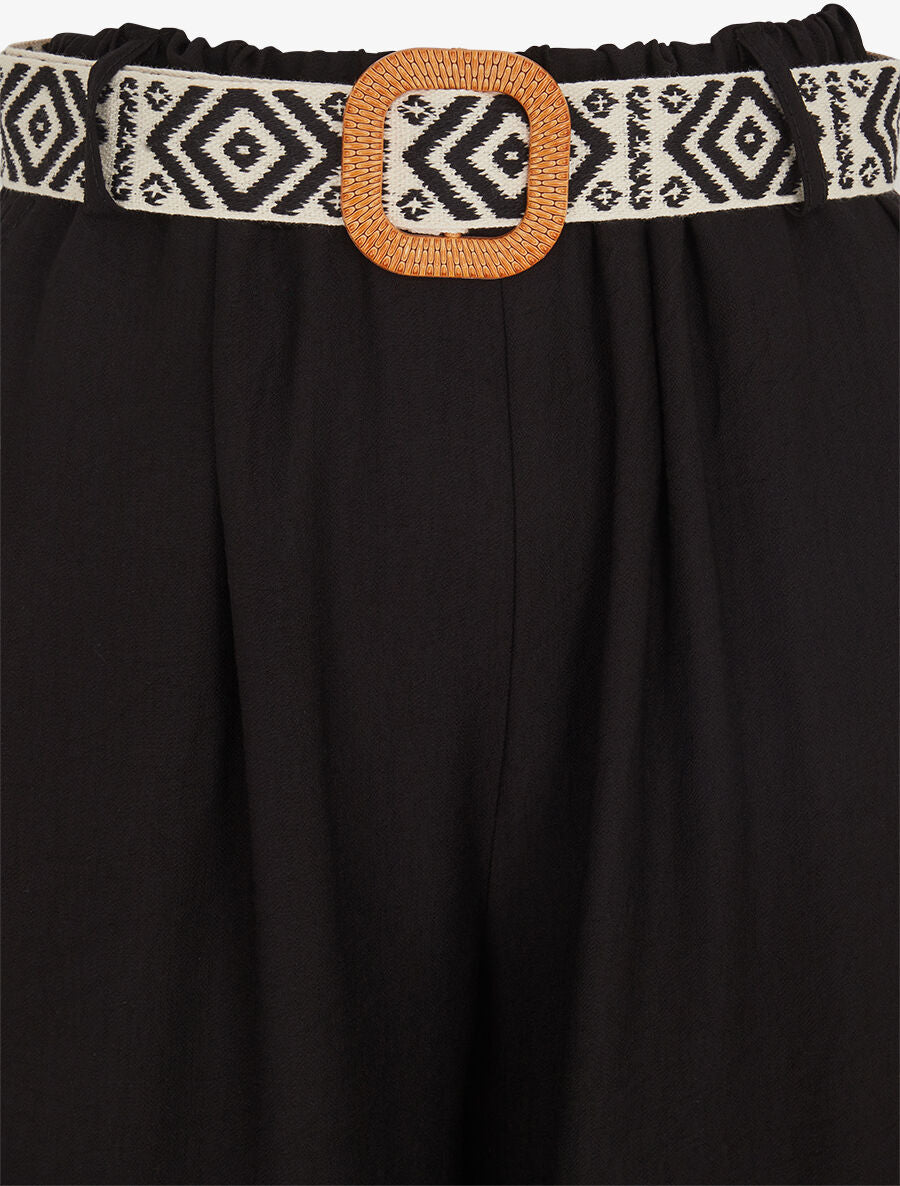 Pantalon uni à taille élastiquée - Noir - 3