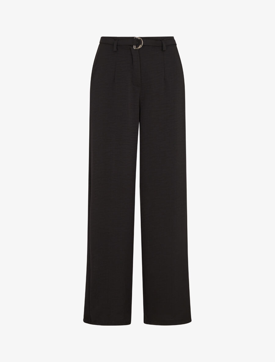 Pantalon ample taille haute uni - Noir - 1