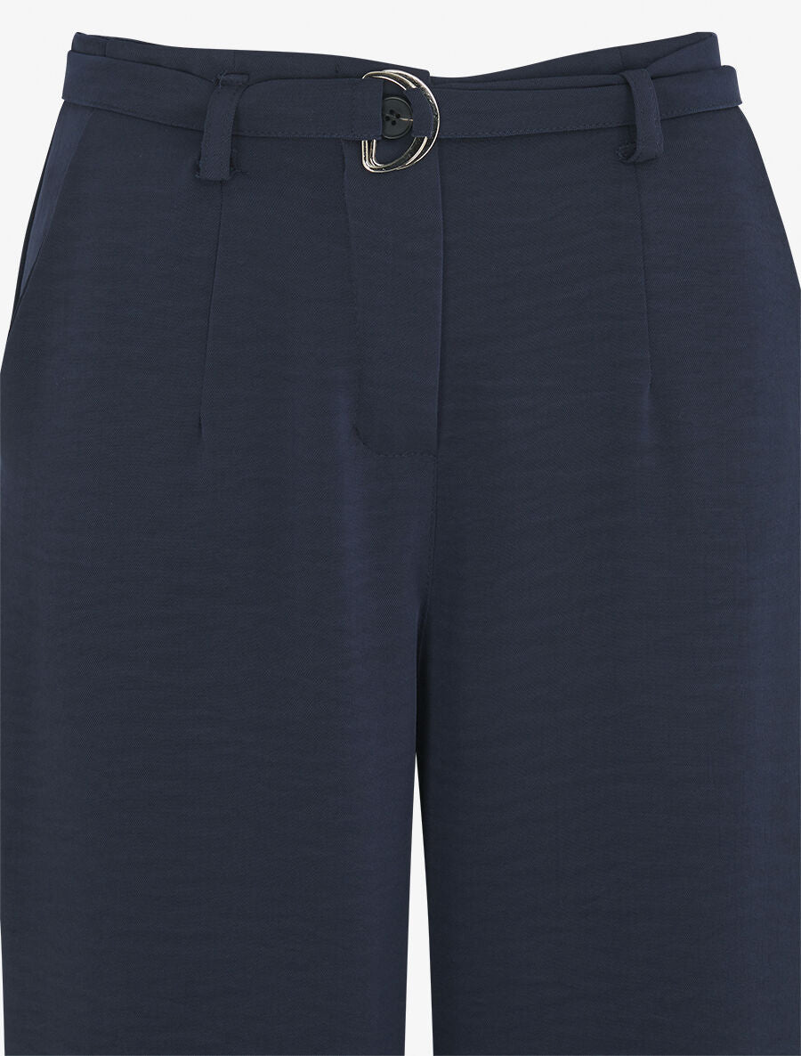 Pantalon ample taille haute uni - Marine - 3