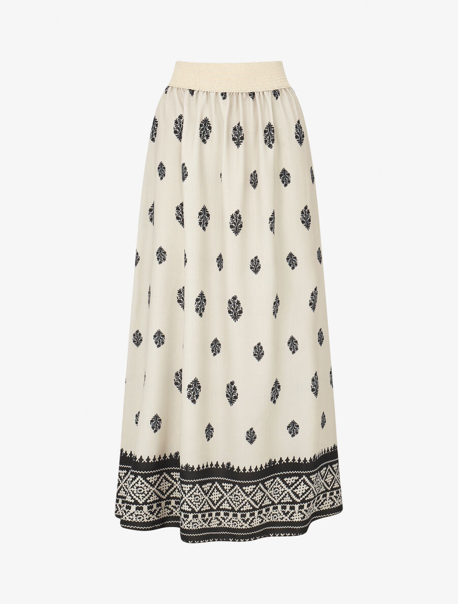 Jupe longue évasée imprimé arabesque - Noir - 1