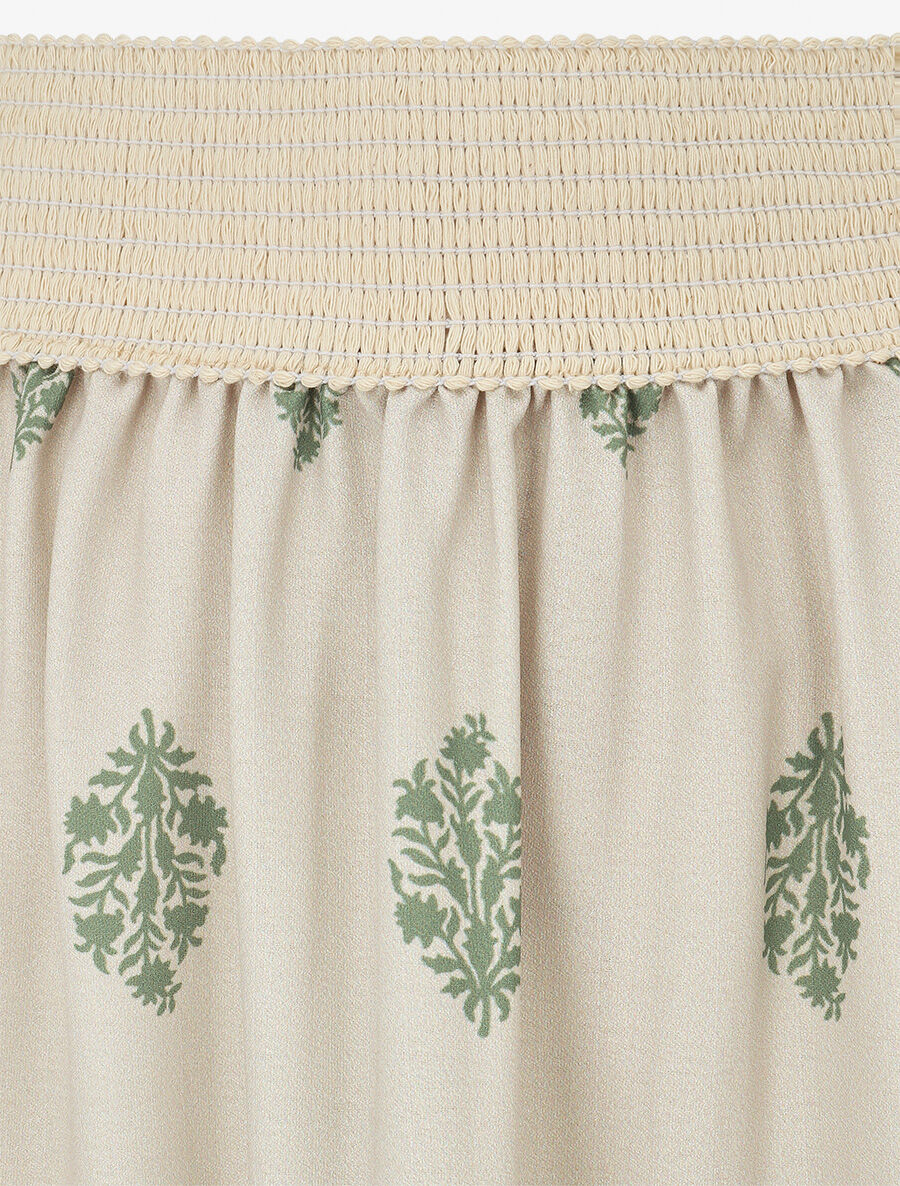 Jupe longue évasée imprimé arabesque - Kaki - 3