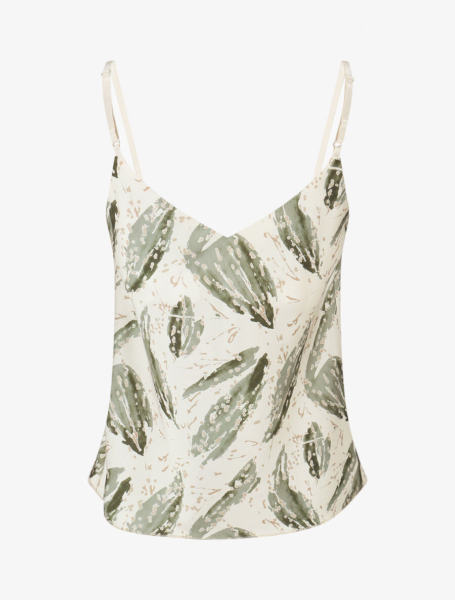 Caraco satiné imprimé feuilles fantaisies - Kaki - 2