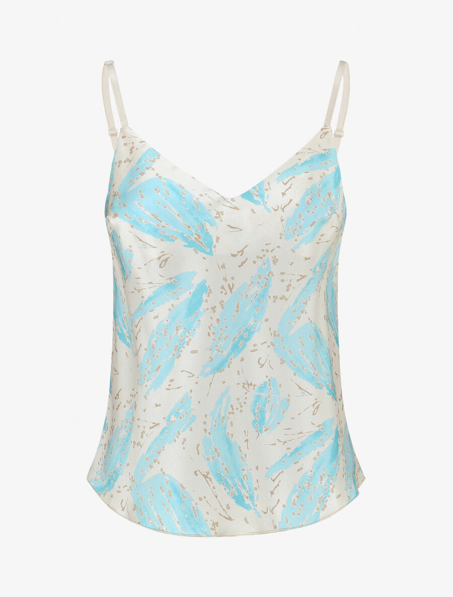 Caraco satiné imprimé feuilles fantaisies - Turquoise - 4