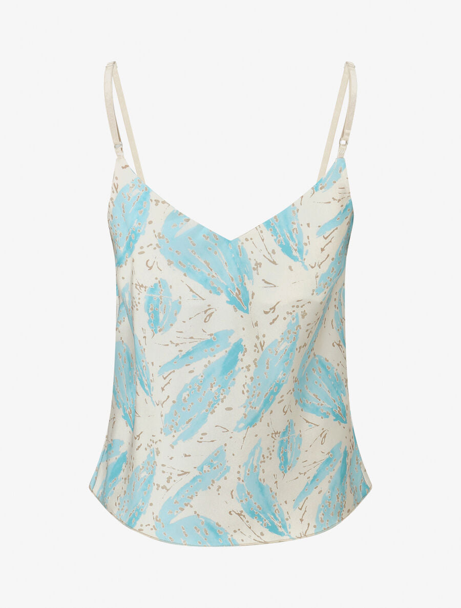 Caraco satiné imprimé feuilles fantaisies - Turquoise - 2