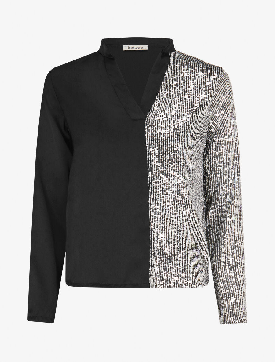 Blouse satinée avec sequins - Argent - 1