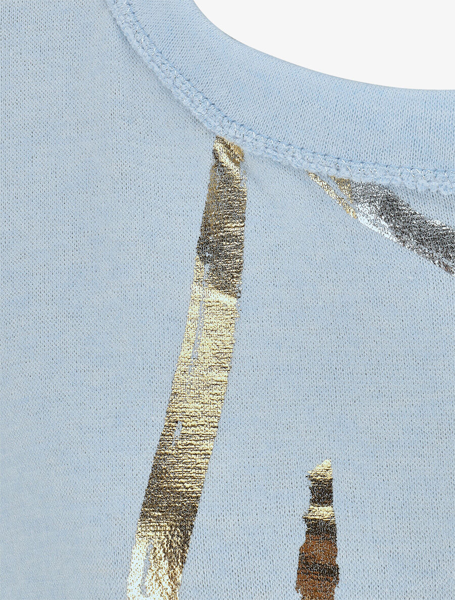 Pull fin droit flocage stylisé irisé - Bleu ciel - 3