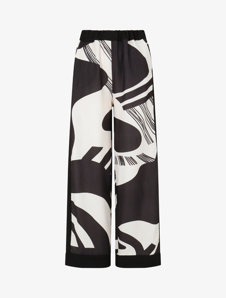 Pantalon droit taille haute imprimé fantaisie - Noir - 1