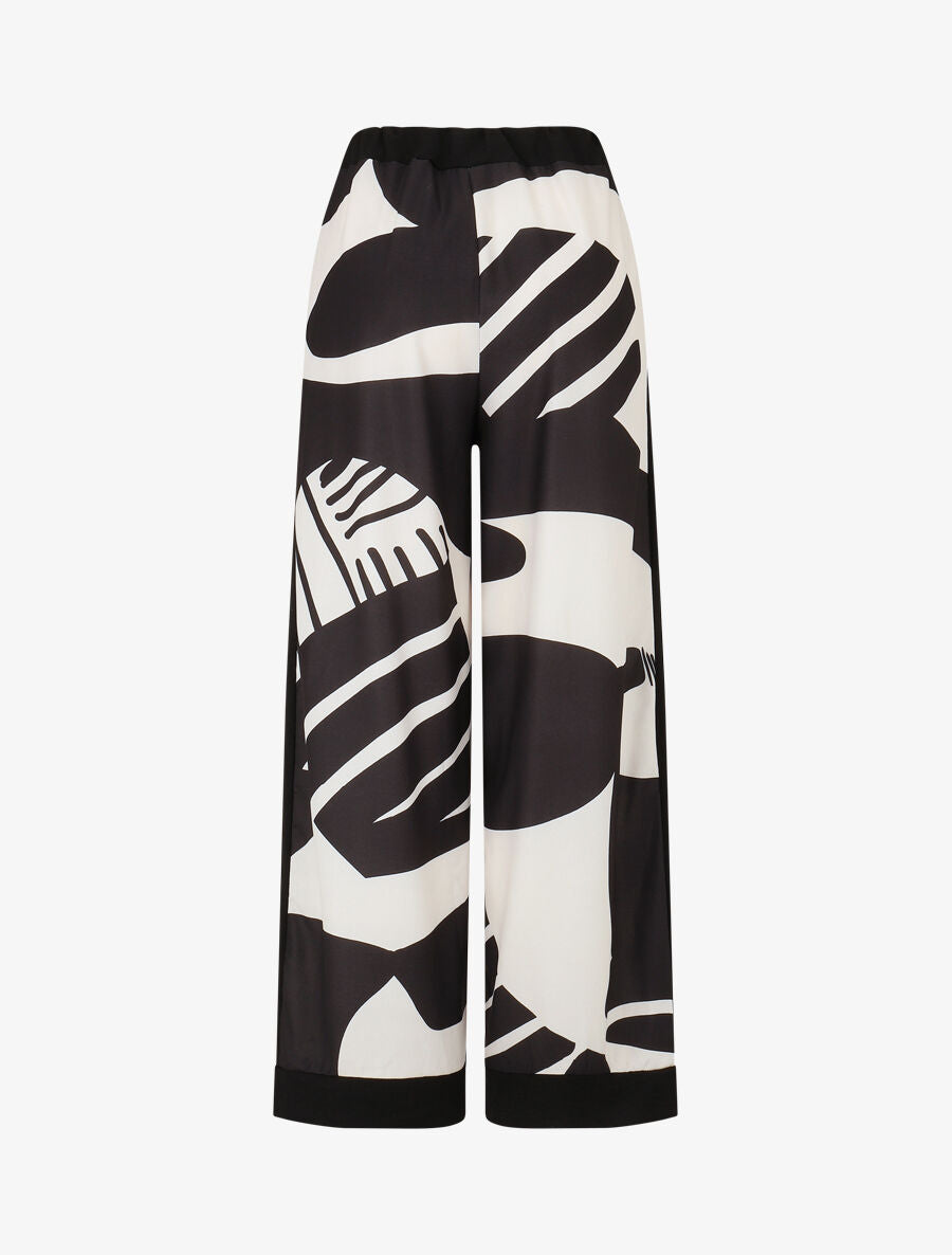Pantalon droit taille haute imprimé fantaisie - Noir - 2