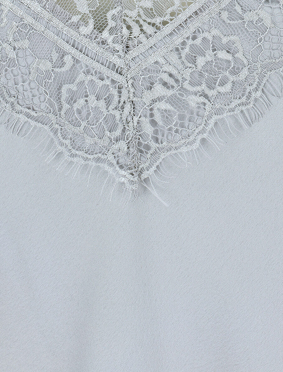 Caraco satiné à dentelle - Gris - 3