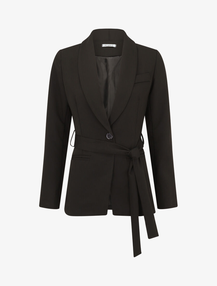 Veste unie à ceinture à nouer - Noir - 4