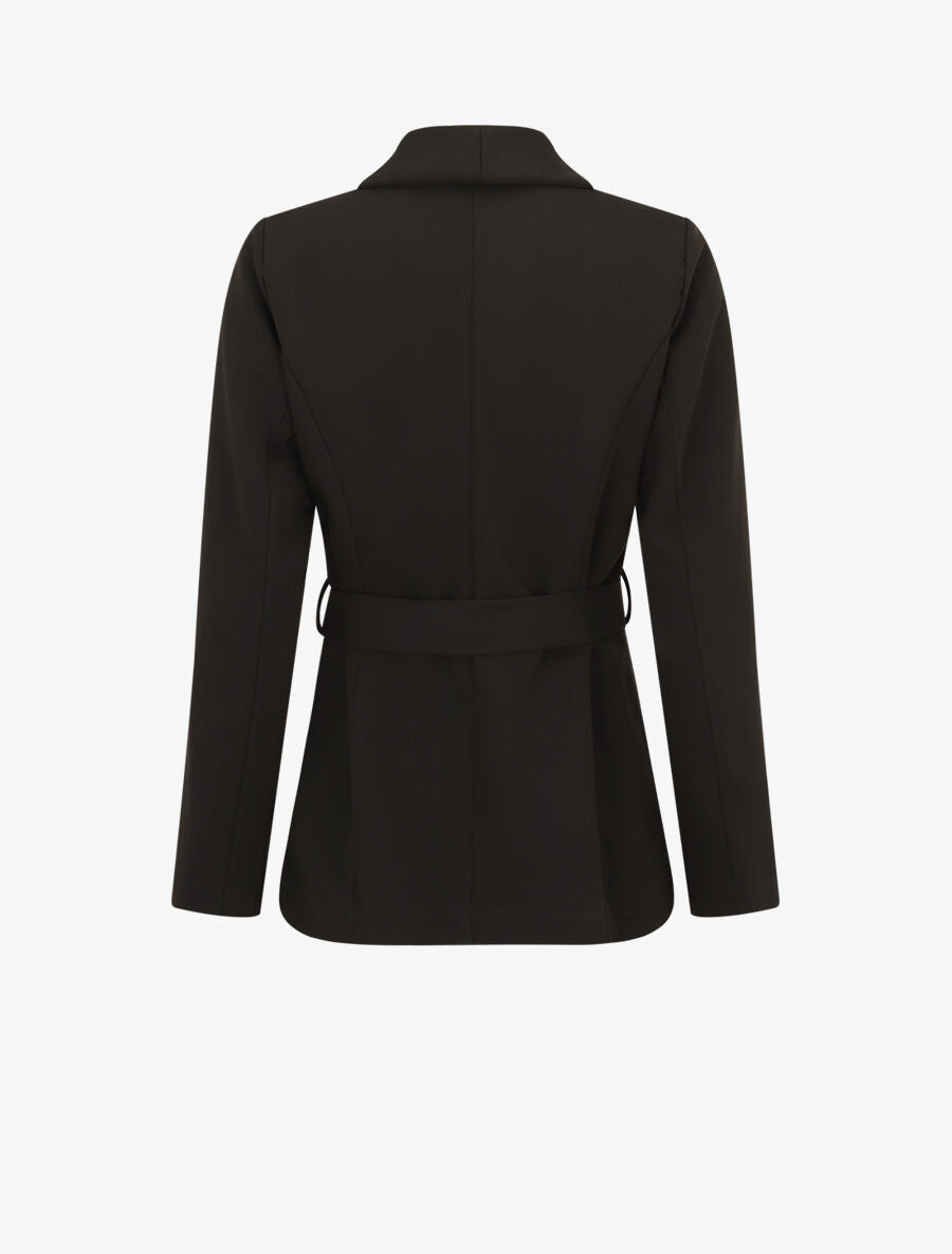 Veste unie à ceinture à nouer - Noir - 2