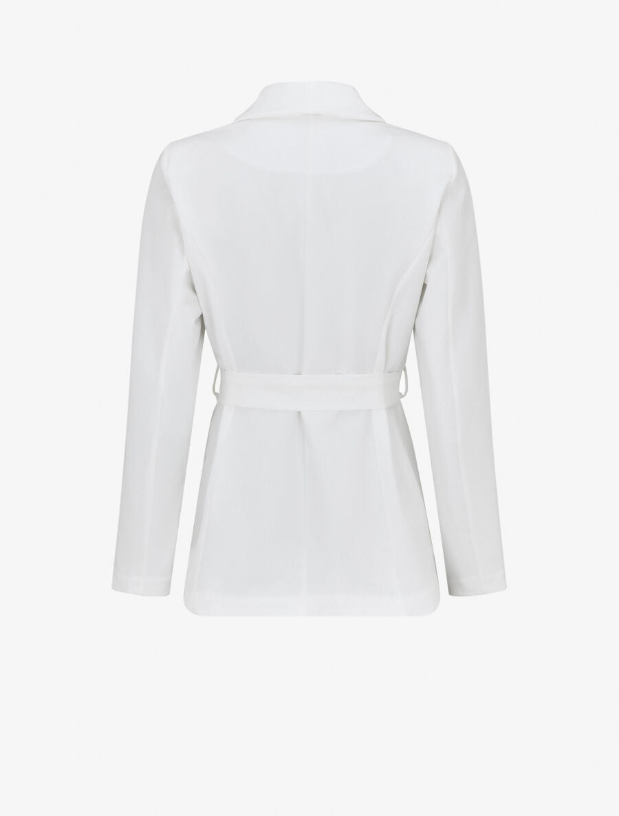 Veste unie à ceinture à nouer - Blanc - 2