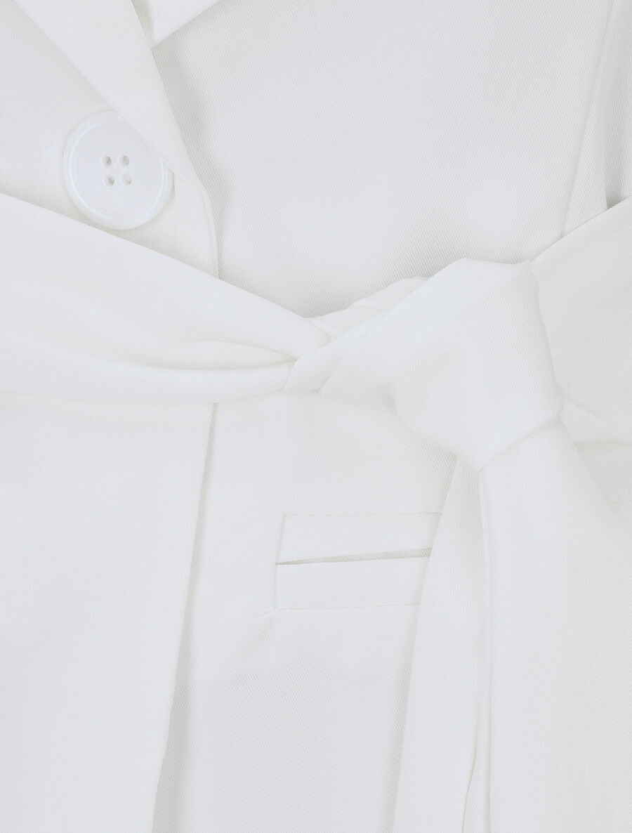 Veste unie à ceinture à nouer - Blanc - 3