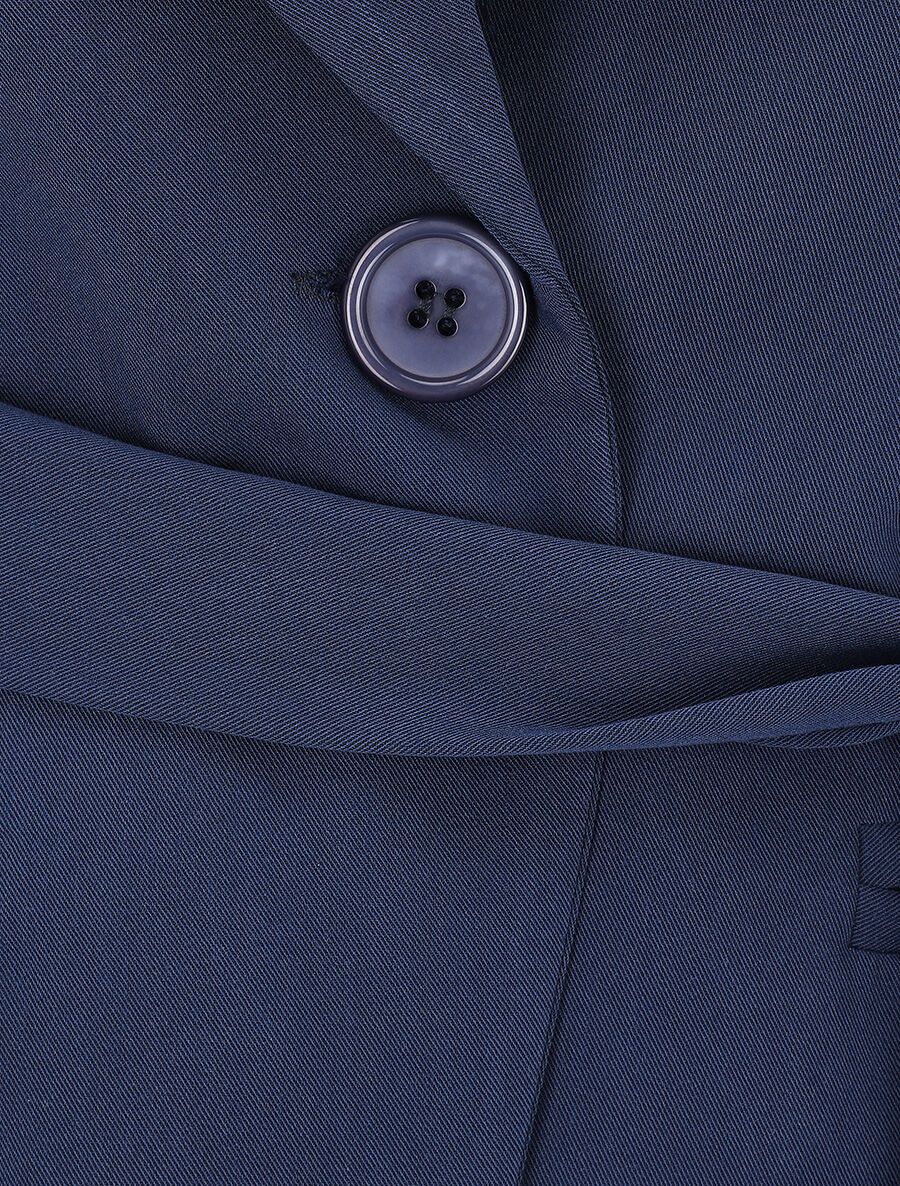 Veste unie à ceinture à nouer - Marine - 3