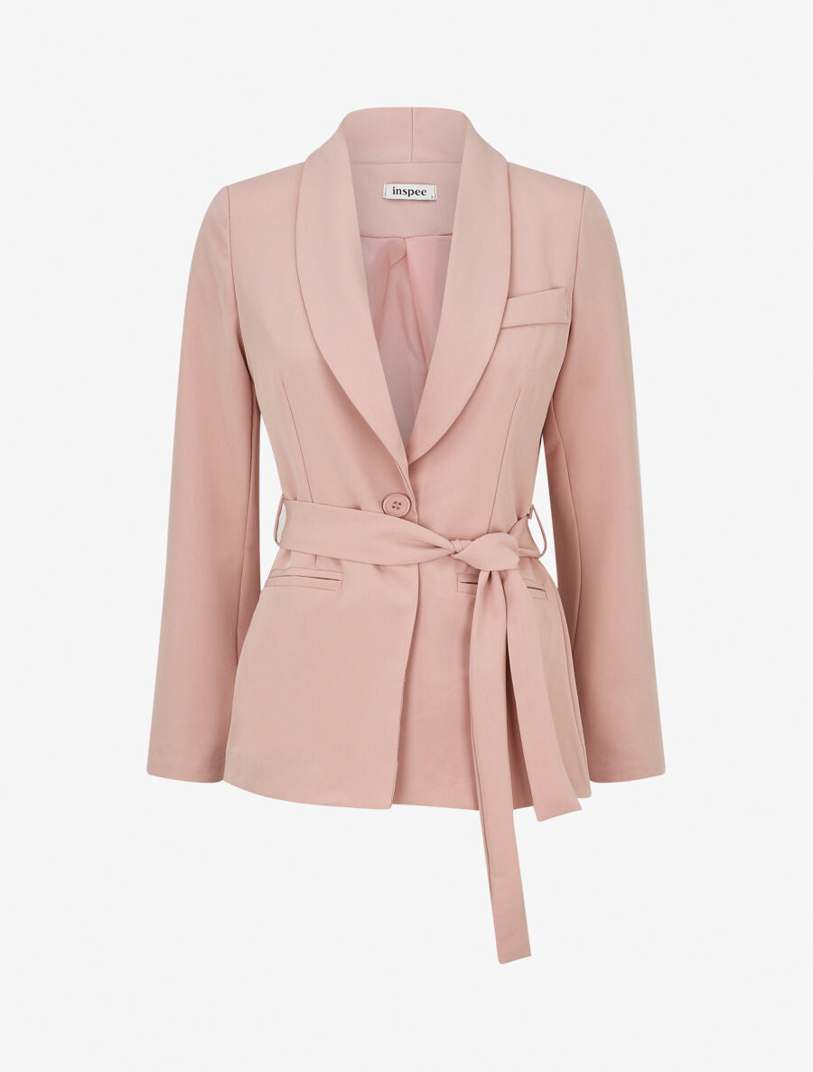 Veste unie à ceinture à nouer - Rose - 4
