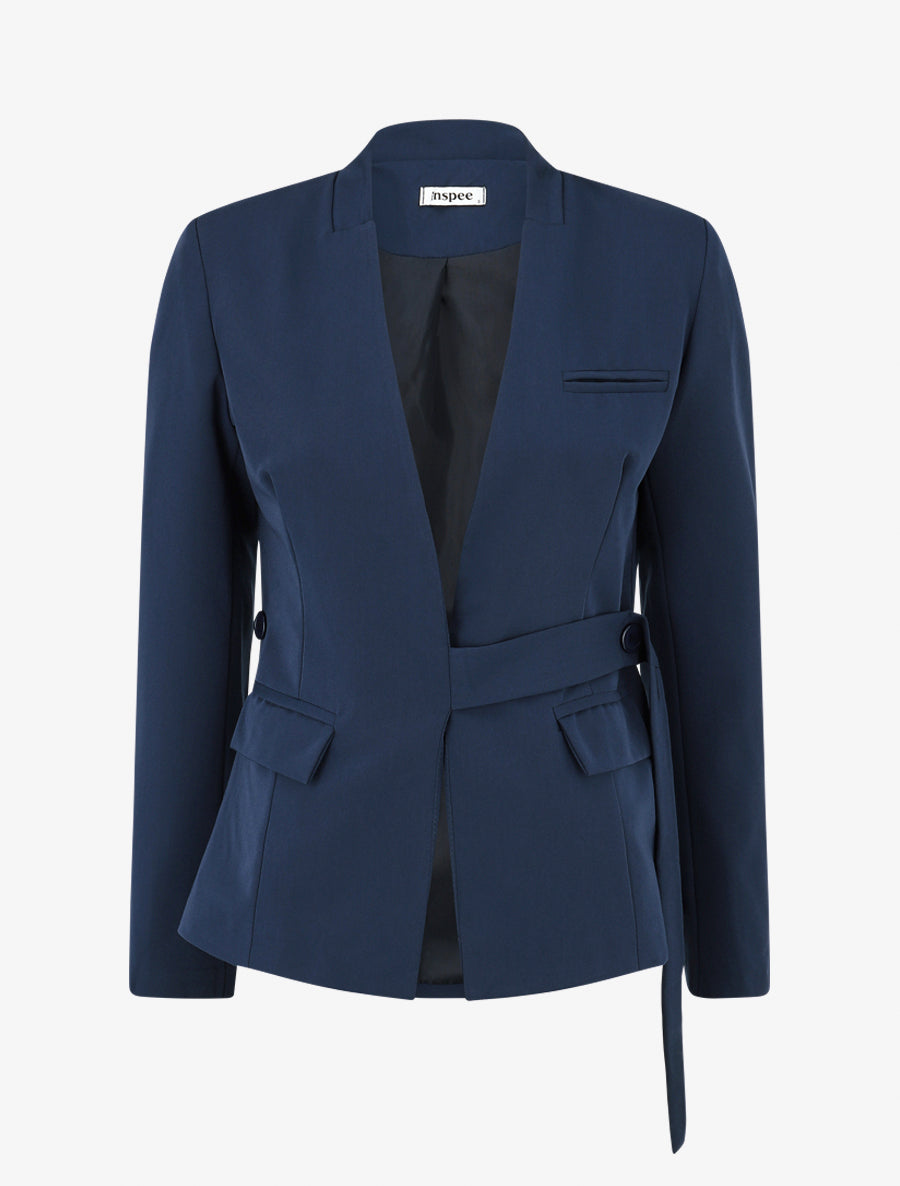 Veste droite unie à liens - Marine - 1