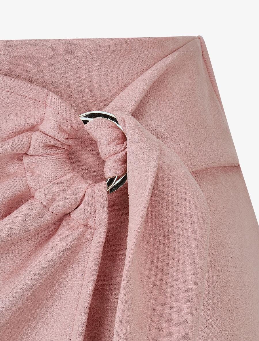 Jupe courte en suédine syle portefeuille - Rose - 3