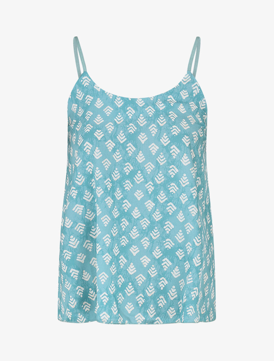 Caraco satiné imprimé graphique - Turquoise - 1