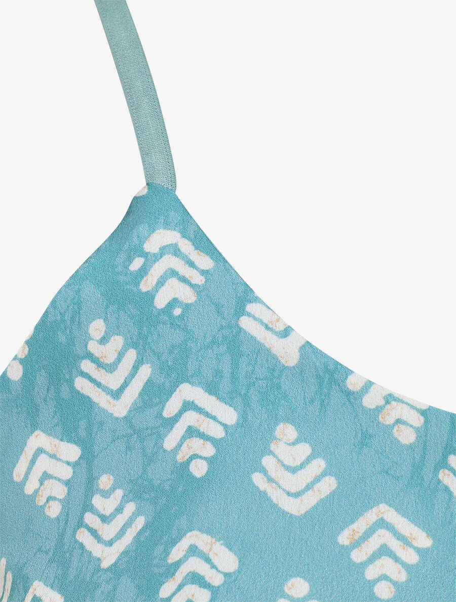 Caraco satiné imprimé graphique - Turquoise - 3