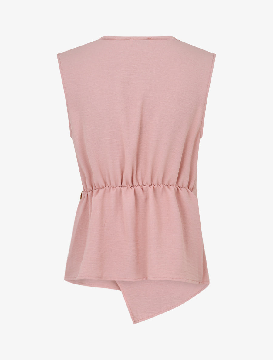 Top asymétrique élastiqué à col cache-coeur - Vieux rose - 2