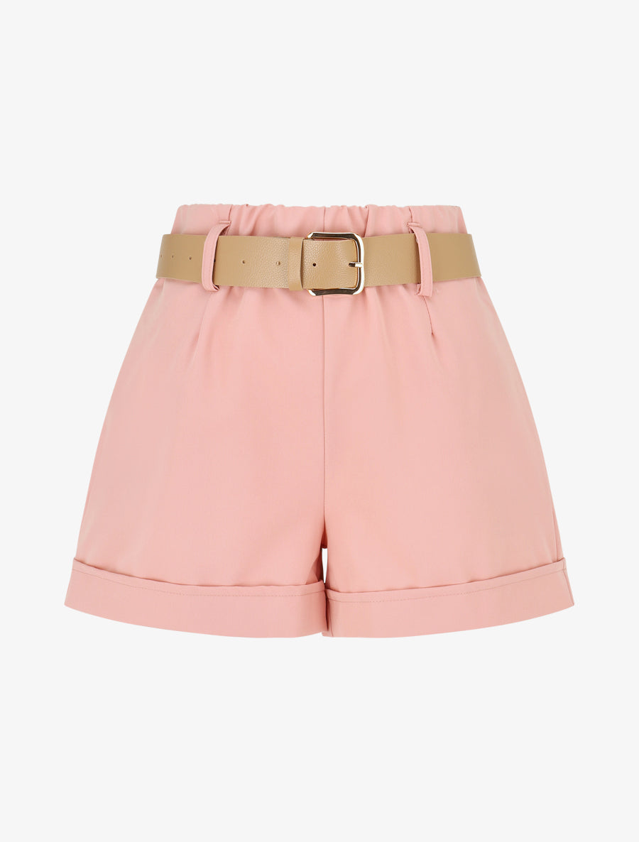 Short taille haute uni coupe droite - Rose - 1
