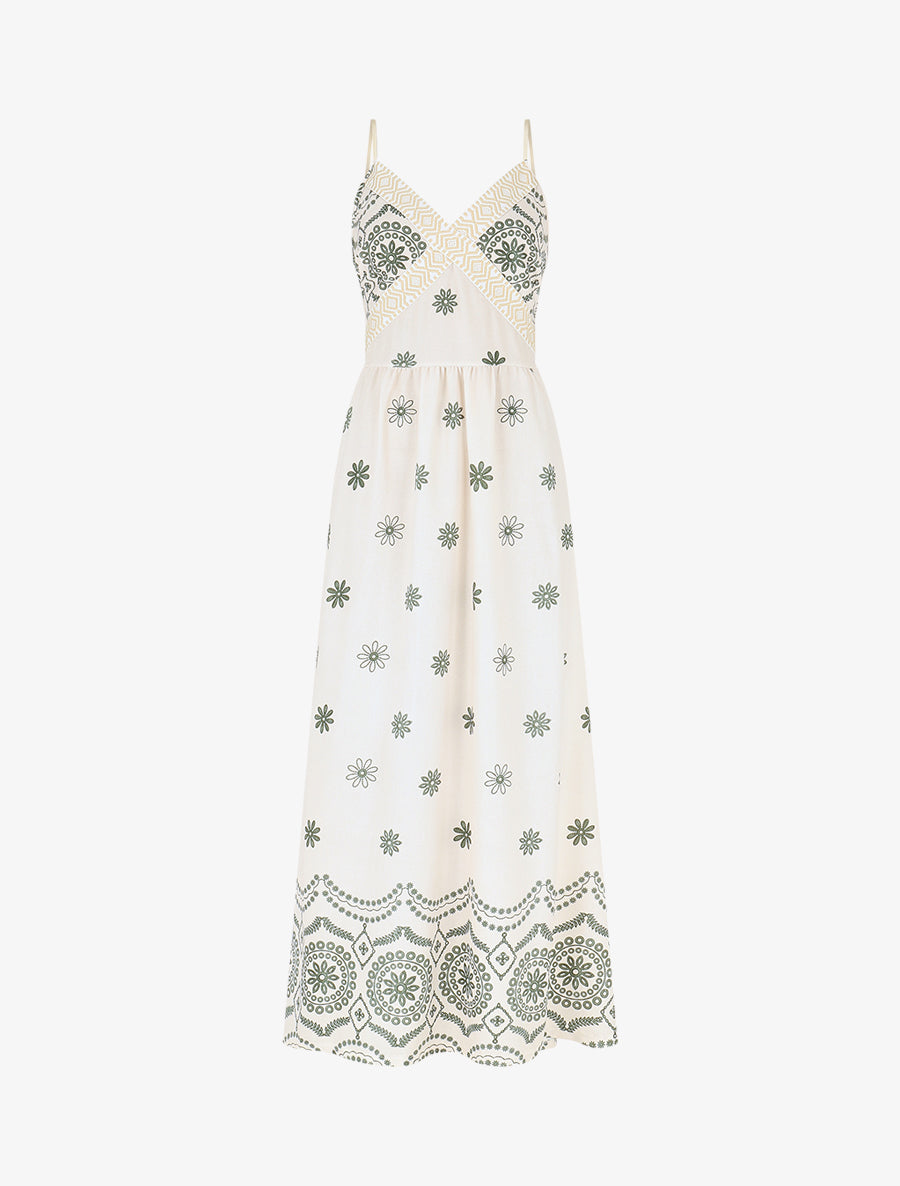 Robe élastiquée imprimé fleurs - Kaki - 1