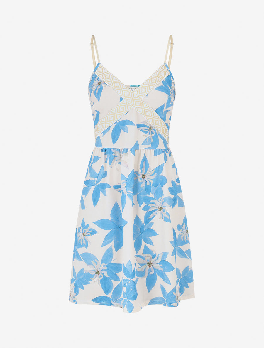 Robe à dos élastiqué imprimé fleurs - Bleu ciel - 1