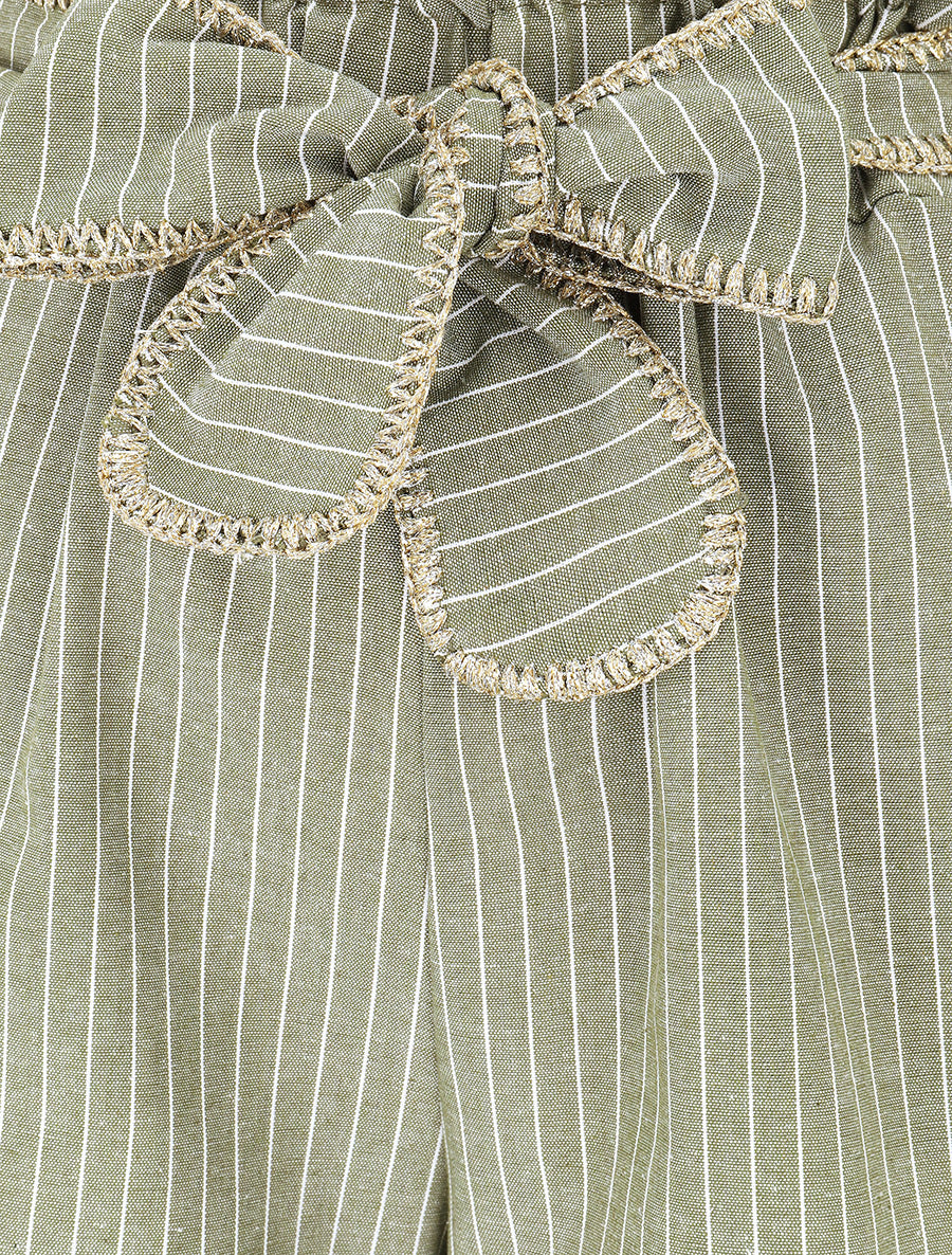 Pantalon ample à rayures et ceinture fantaisie - Kaki - 3