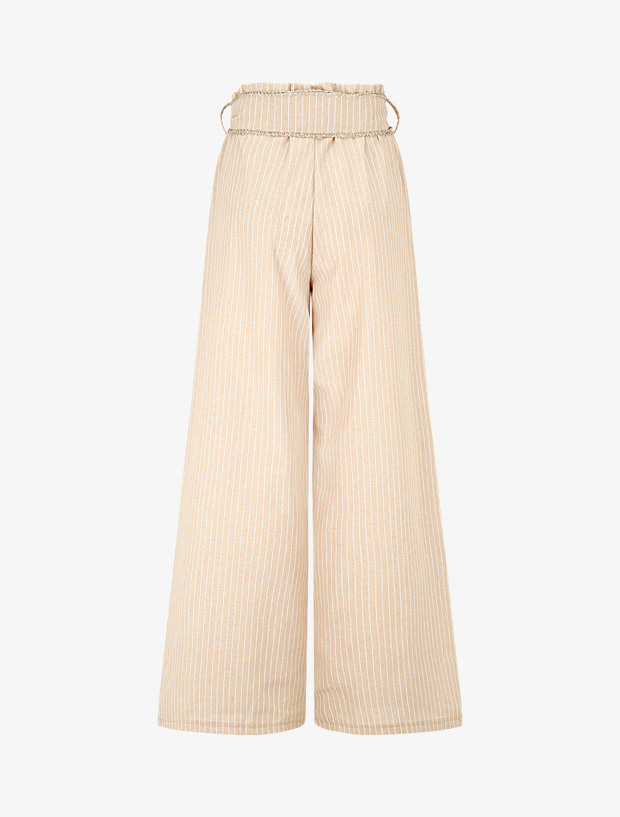 Pantalon ample à rayures et ceinture fantaisie - Beige - 2