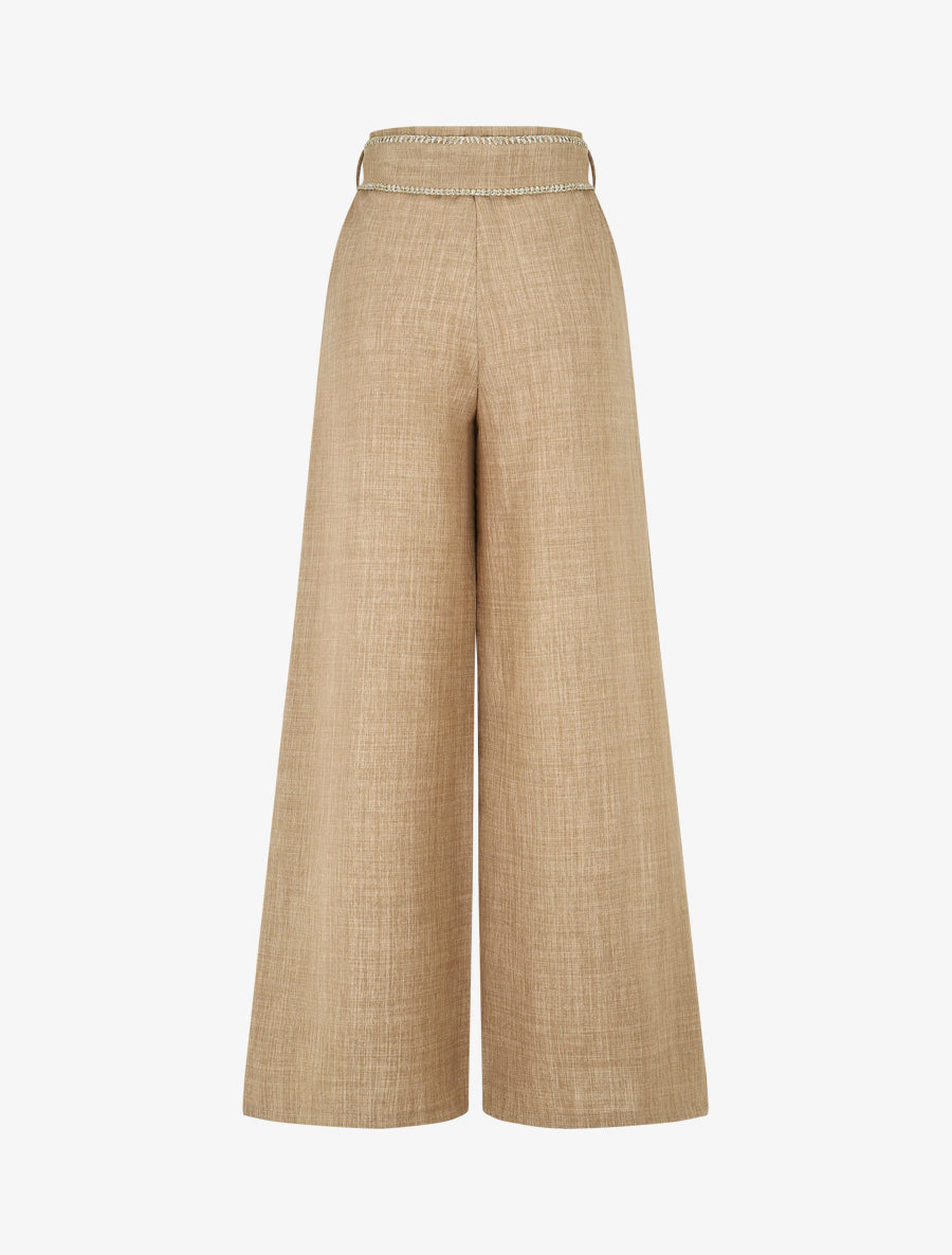 Pantalon ample taille haute à ceinture fantaisie - Taupe - 2