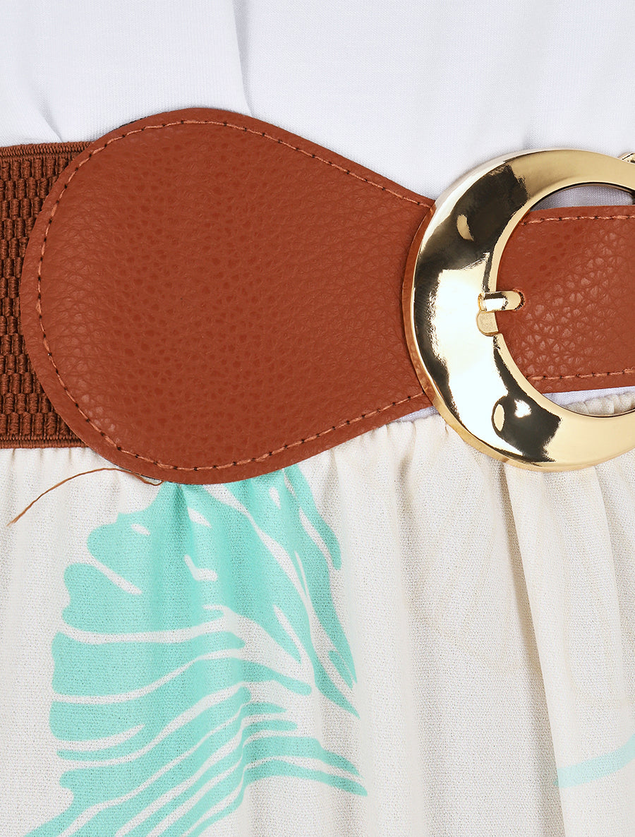 Robe longue imprimé végétal et col à sangle - Vert menthe - 3