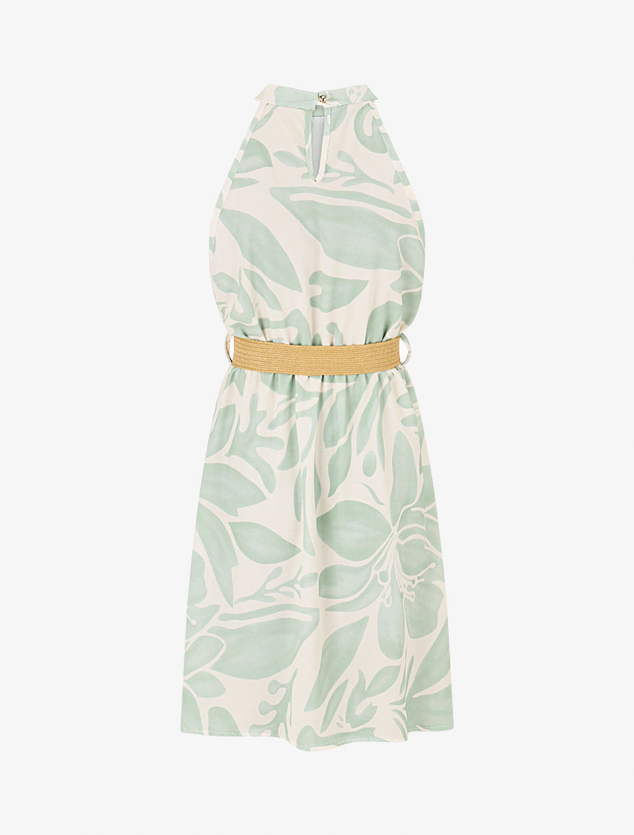 Robe imprimé abstrait à col américain - Vert clair - 2