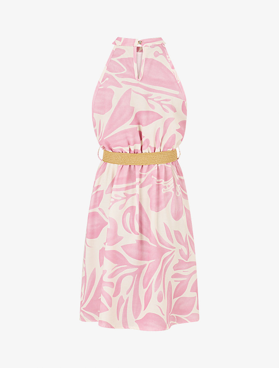 Robe imprimé abstrait à col américain - Rose - 2