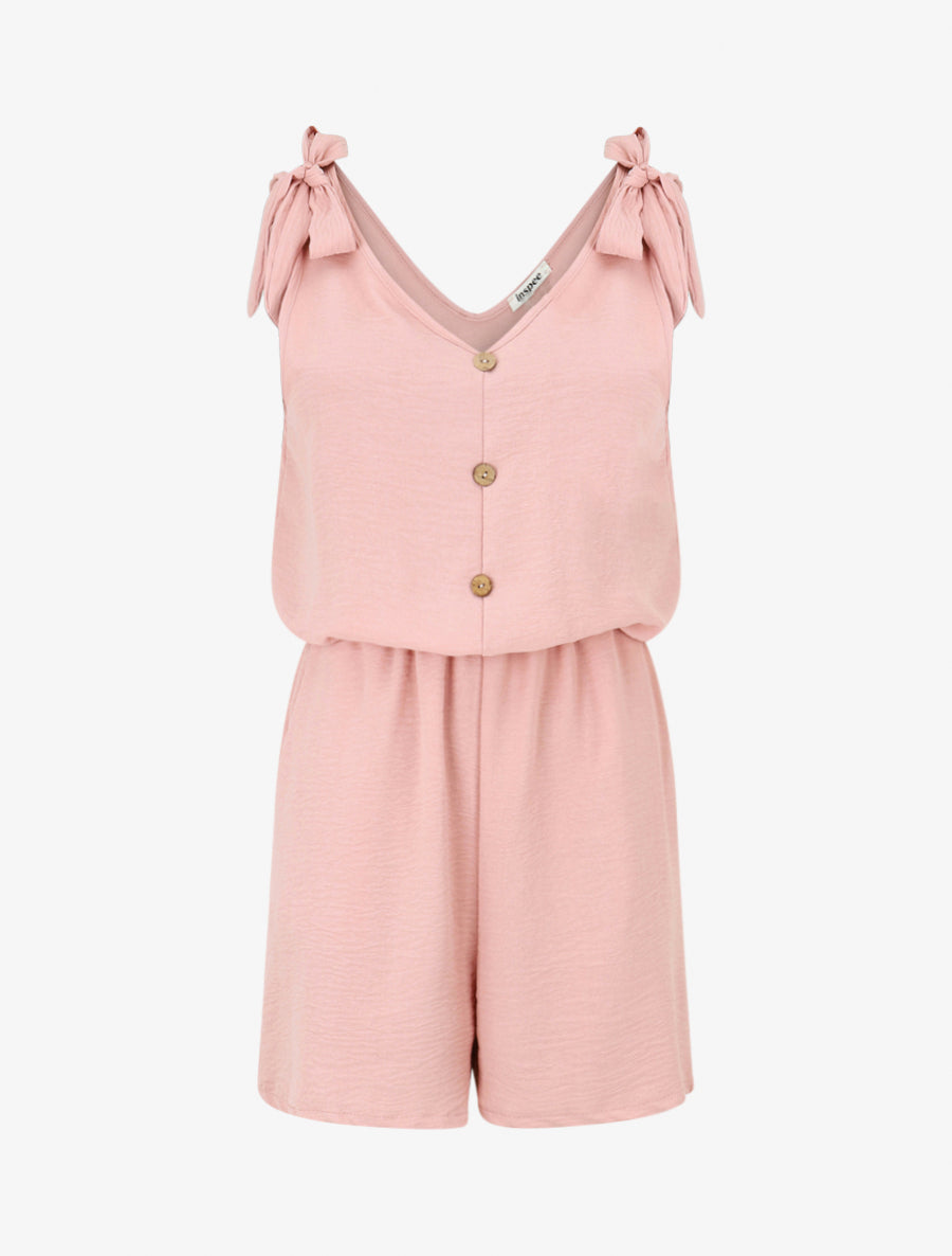 Combishort élastiqué à liens à nouer - Vieux rose - 1