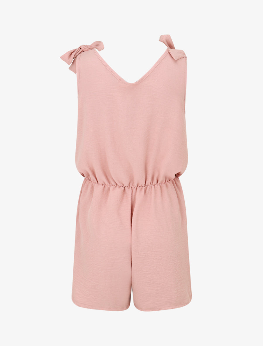 Combishort élastiqué à liens à nouer - Vieux rose - 2