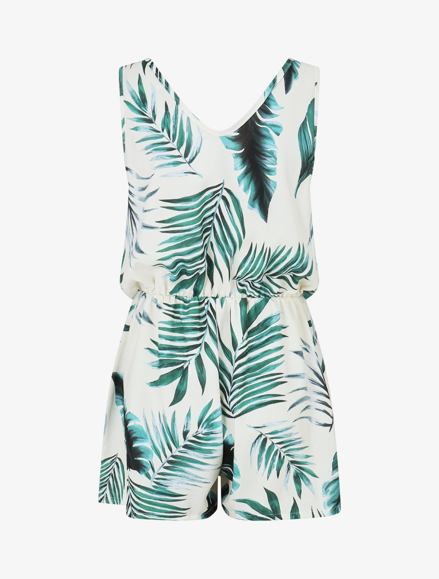 Combishort imprimé feuillage à taille élastiquée - Vert - 2